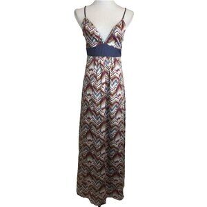 BCBGeneration Maxi Dress Size Small Chevron Stripe Blue Gray Maroon